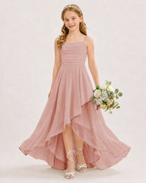 Dideyttawl Chiffon Junior Bridesmaid Dress with High-Low Ruffle Layers