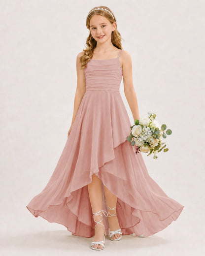 Dusty Rose Chiffon A-line Junior Bridesmaid Dress Front View