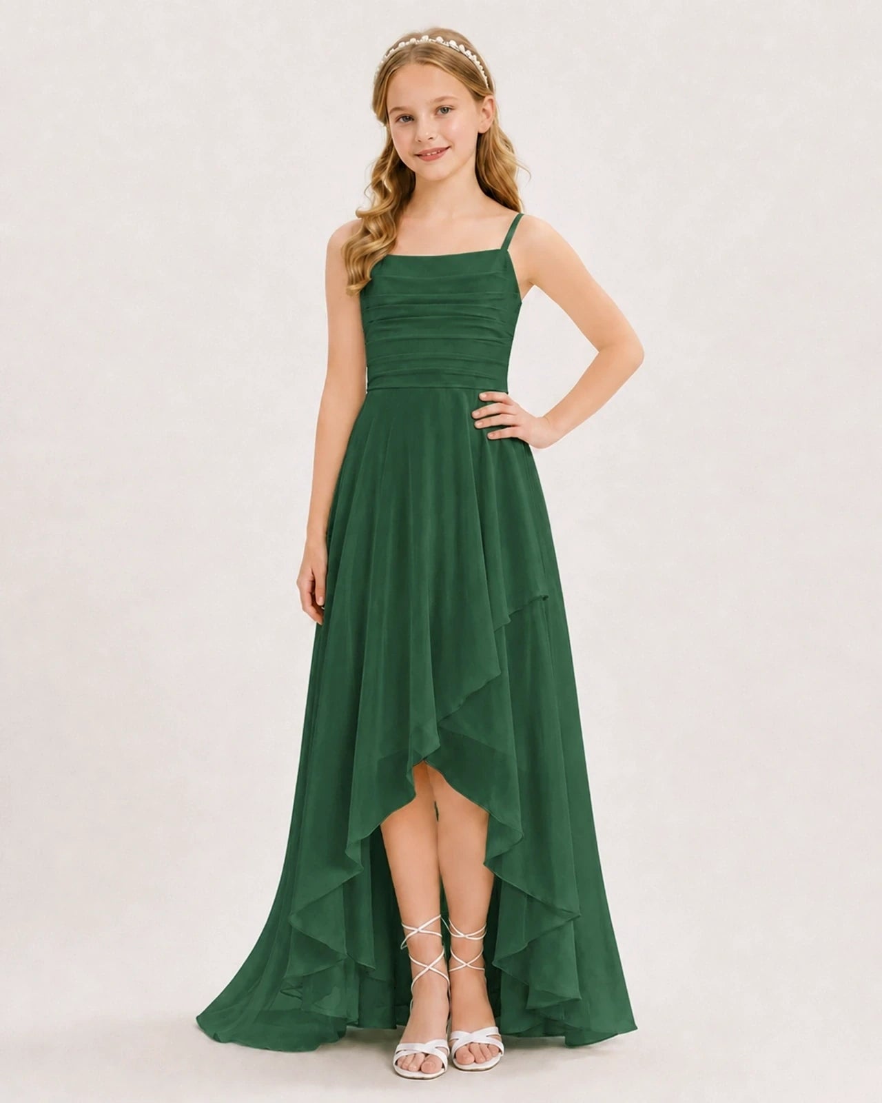 Emerald Green Chiffon A-line Junior Bridesmaid Dress Front View
