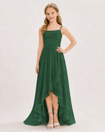 Dideyttawl Chiffon Junior Bridesmaid Dress with High-Low Ruffle Layers