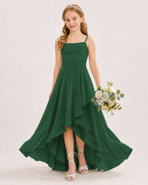 Dideyttawl Chiffon Junior Bridesmaid Dress with High-Low Ruffle Layers