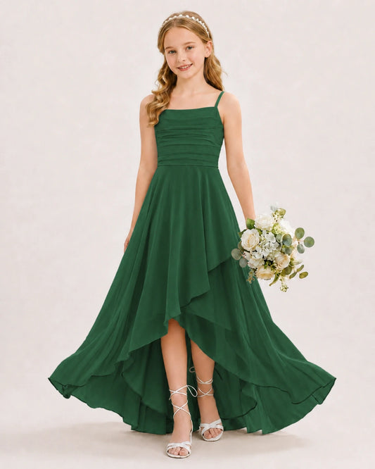 Emerald Green Chiffon A-line Junior Bridesmaid Dress Front View