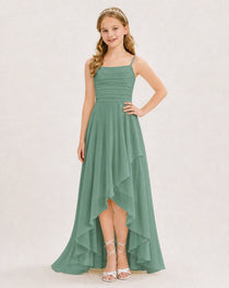 Dideyttawl Chiffon Junior Bridesmaid Dress with High-Low Ruffle Layers