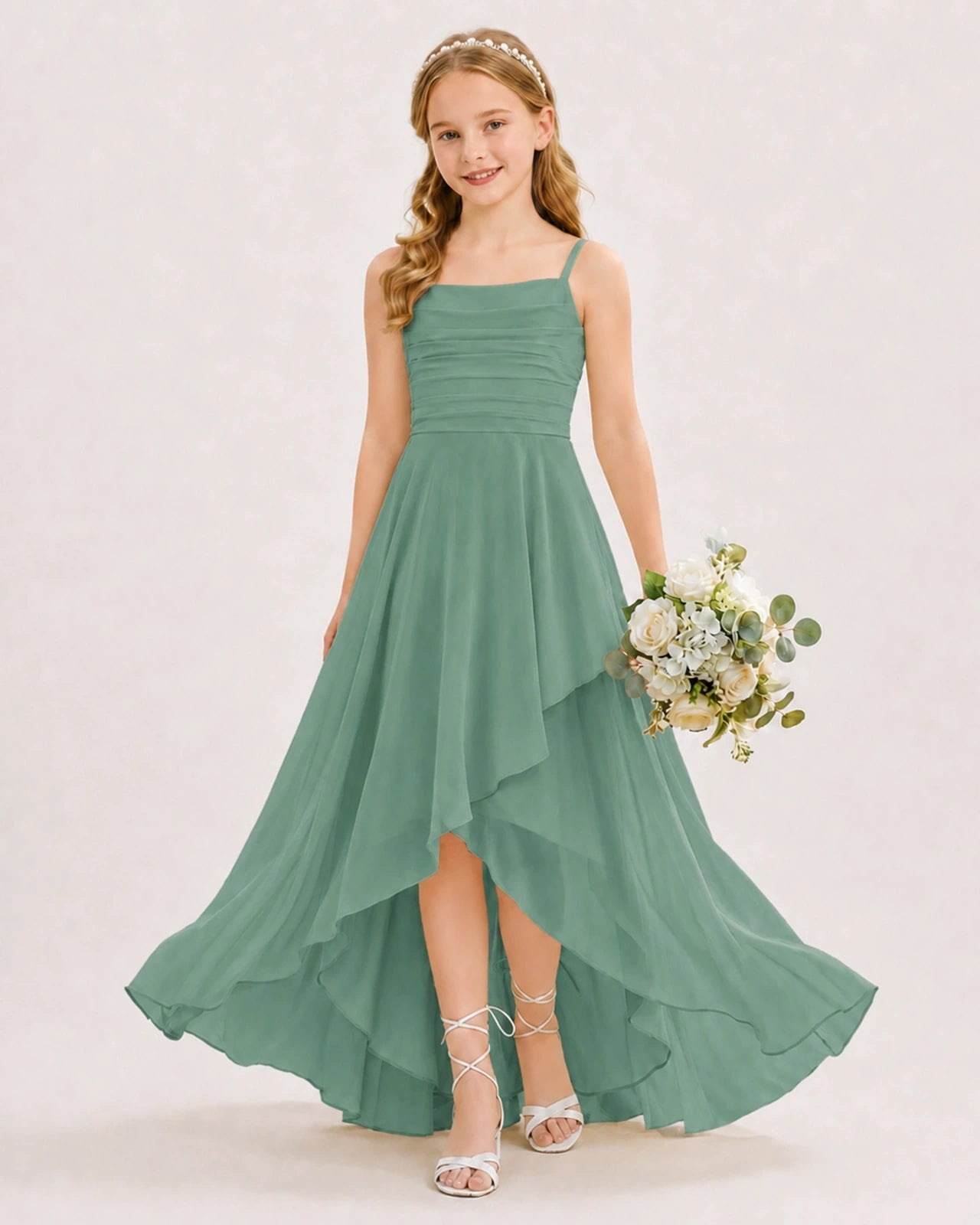 Eucalyptus Chiffon A-line Junior Bridesmaid Dress Front View