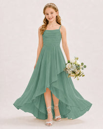 Dideyttawl Chiffon Junior Bridesmaid Dress with High-Low Ruffle Layers