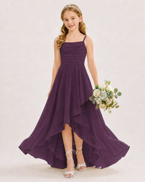 Dideyttawl Chiffon Junior Bridesmaid Dress with High-Low Ruffle Layers
