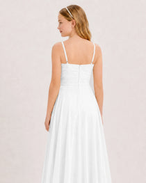 Dideyttawl Chiffon Junior Bridesmaid Dress with High-Low Ruffle Layers