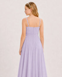Dideyttawl Chiffon Junior Bridesmaid Dress with High-Low Ruffle Layers