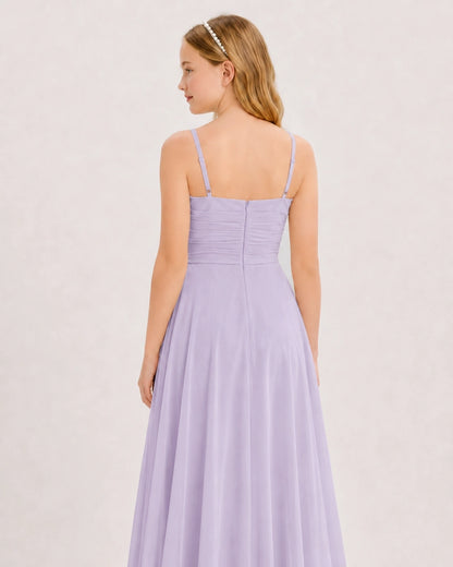 Lavender Chiffon A-line Junior Bridesmaid Dress Back View
