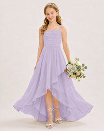Dideyttawl Chiffon Junior Bridesmaid Dress with High-Low Ruffle Layers
