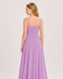 Dideyttawl Chiffon Junior Bridesmaid Dress with High-Low Ruffle Layers