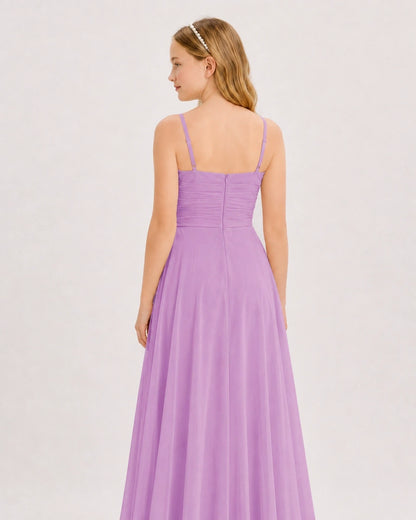 Lilac Chiffon A-line Junior Bridesmaid Dress Back View