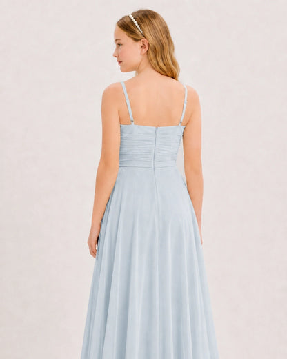 Mist Chiffon A-line Junior Bridesmaid Dress Back View