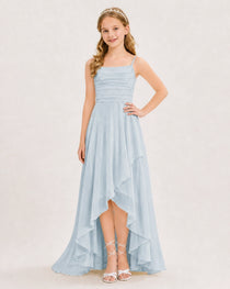 Dideyttawl Chiffon Junior Bridesmaid Dress with High-Low Ruffle Layers