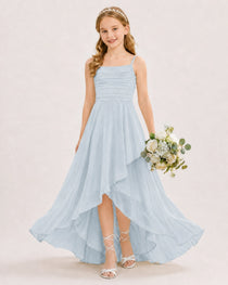 Dideyttawl Chiffon Junior Bridesmaid Dress with High-Low Ruffle Layers