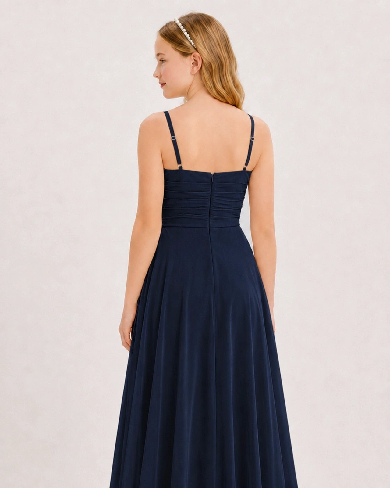 Dideyttawl Chiffon Junior Bridesmaid Dress with High-Low Ruffle Layers