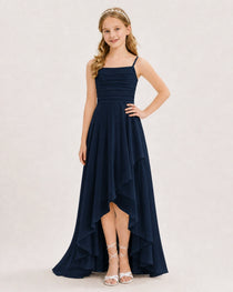Dideyttawl Chiffon Junior Bridesmaid Dress with High-Low Ruffle Layers