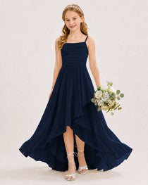 Dideyttawl Chiffon Junior Bridesmaid Dress with High-Low Ruffle Layers
