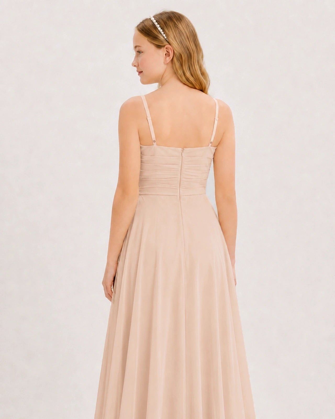 Dideyttawl Chiffon Junior Bridesmaid Dress with High-Low Ruffle Layers