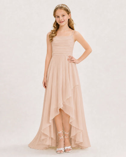 Peach Chiffon A-line Junior Bridesmaid Dress Front View