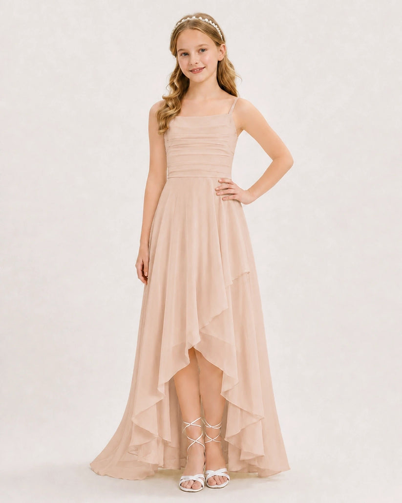 Peach Chiffon A-line Junior Bridesmaid Dress Front View