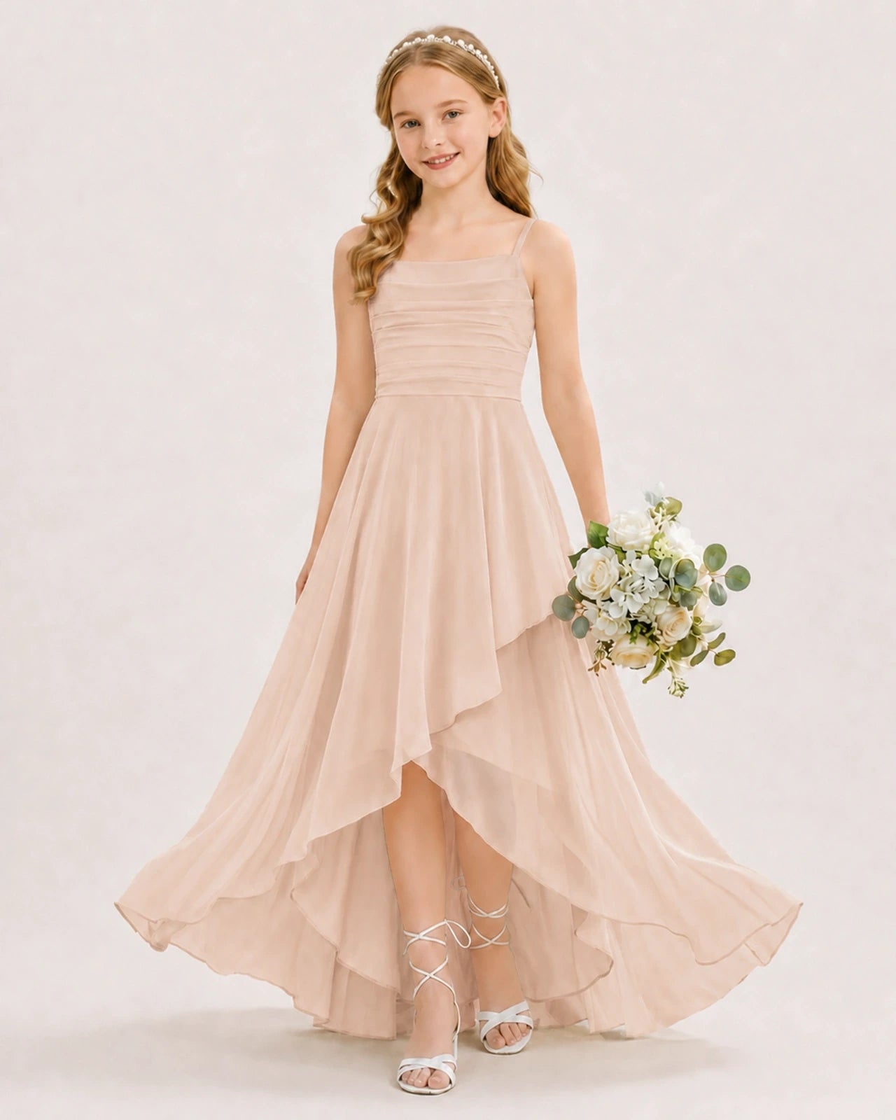 Peach Chiffon A-line Junior Bridesmaid Dress Front View