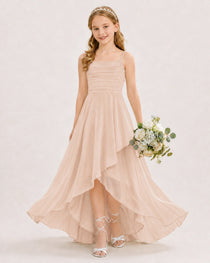 Dideyttawl Chiffon Junior Bridesmaid Dress with High-Low Ruffle Layers