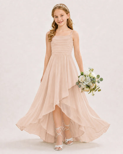 Peach Chiffon A-line Junior Bridesmaid Dress Front View