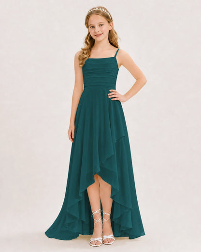 Peacock Chiffon A-line Junior Bridesmaid Dress Front View