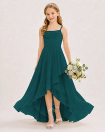Dideyttawl Chiffon Junior Bridesmaid Dress with High-Low Ruffle Layers