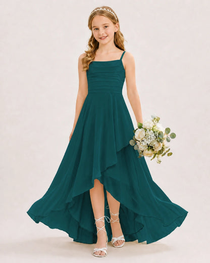 Peacock Chiffon A-line Junior Bridesmaid Dress Front View