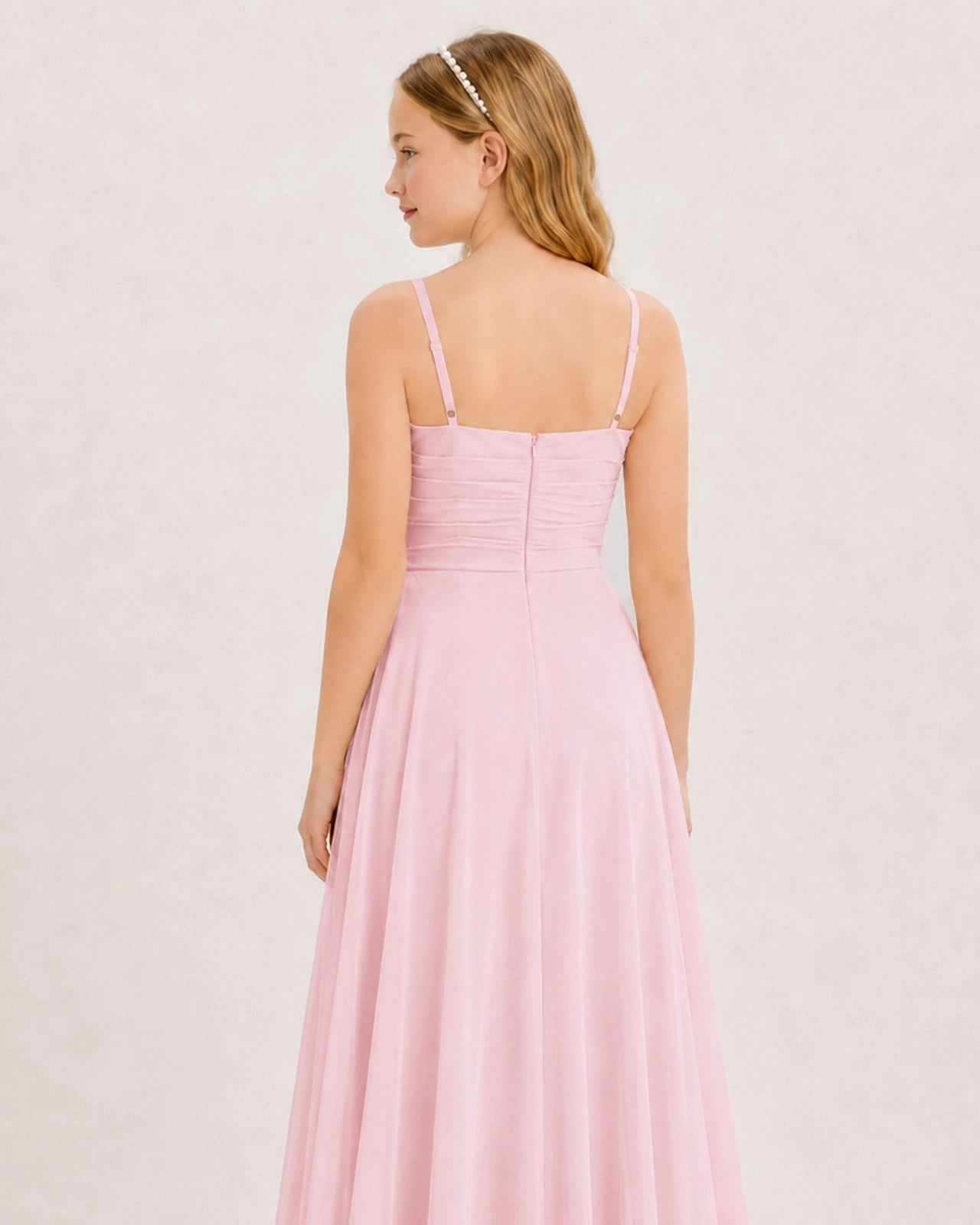 Dideyttawl Chiffon Junior Bridesmaid Dress with High-Low Ruffle Layers