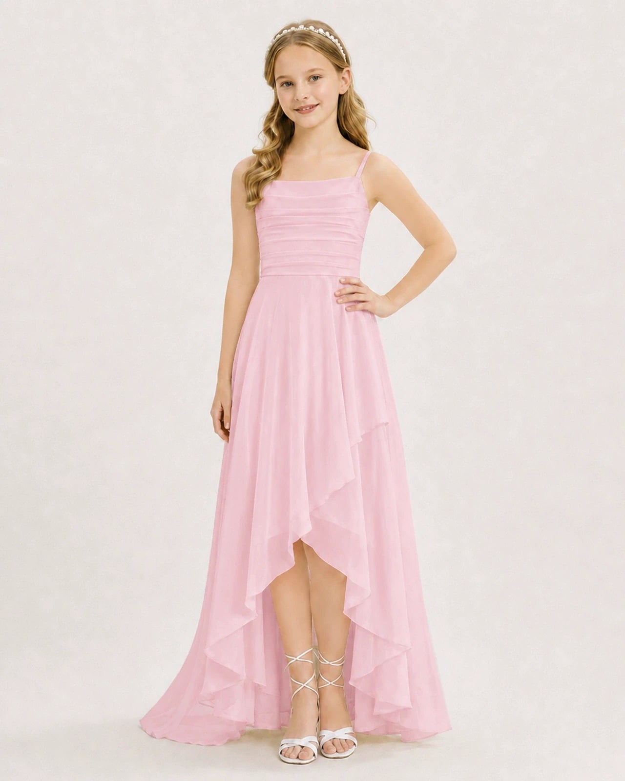 Pink Chiffon A-line Junior Bridesmaid Dress Front View