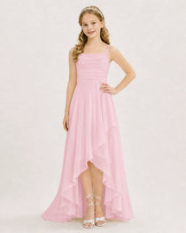 Dideyttawl Chiffon Junior Bridesmaid Dress with High-Low Ruffle Layers
