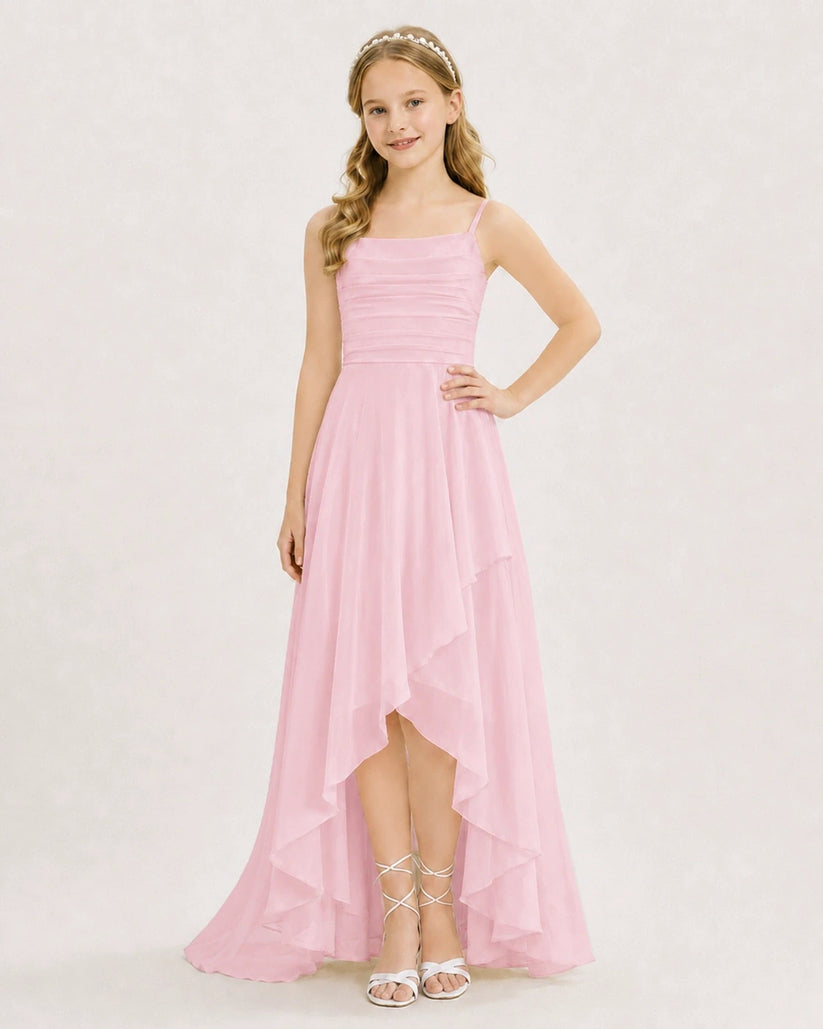 Pink Chiffon A-line Junior Bridesmaid Dress Front View