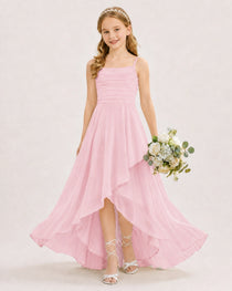 Dideyttawl Chiffon Junior Bridesmaid Dress with High-Low Ruffle Layers