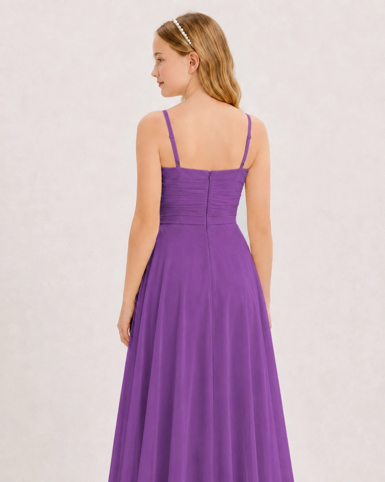 Dideyttawl Chiffon Junior Bridesmaid Dress with High-Low Ruffle Layers
