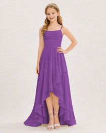 Dideyttawl Chiffon Junior Bridesmaid Dress with High-Low Ruffle Layers
