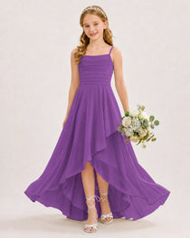 Dideyttawl Chiffon Junior Bridesmaid Dress with High-Low Ruffle Layers