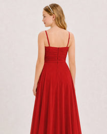 Dideyttawl Chiffon Junior Bridesmaid Dress with High-Low Ruffle Layers