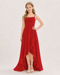 Dideyttawl Chiffon Junior Bridesmaid Dress with High-Low Ruffle Layers