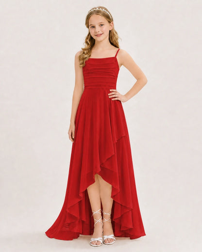 Red Chiffon A-line Junior Bridesmaid Dress Front View