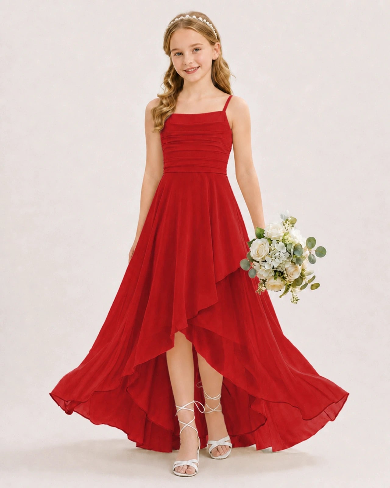 Red Chiffon A-line Junior Bridesmaid Dress Front View