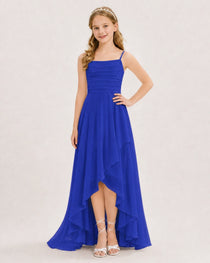 Dideyttawl Chiffon Junior Bridesmaid Dress with High-Low Ruffle Layers