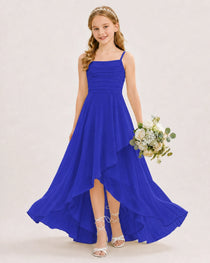 Dideyttawl Chiffon Junior Bridesmaid Dress with High-Low Ruffle Layers