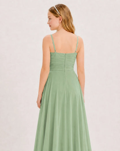 Sage Green Chiffon A-line Junior Bridesmaid Dress Back View