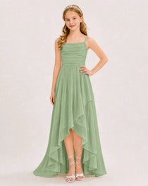 Dideyttawl Chiffon Junior Bridesmaid Dress with High-Low Ruffle Layers