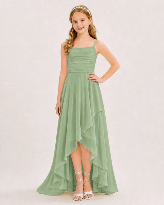 Sage Green Chiffon A-line Junior Bridesmaid Dress Front View