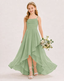 Dideyttawl Chiffon Junior Bridesmaid Dress with High-Low Ruffle Layers