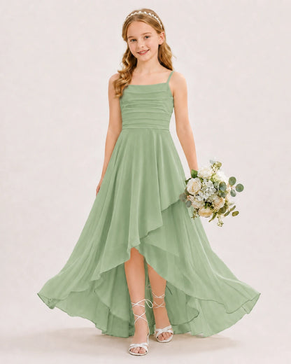 Sage Green Chiffon A-line Junior Bridesmaid Dress Front View